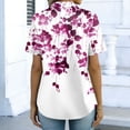 thumbnail image 7 of Dweltoz Satin Blouses for Women Button Down Silky Shirts Short Sleeve Casual Business Tunic Top Spring Fall Floral Print Collared Dressy Elegant Outfits,Purple L, 7 of 7