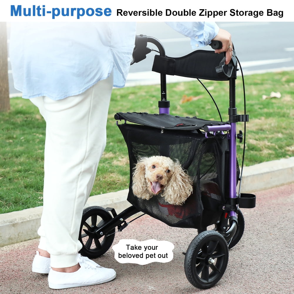 WalkMate 3 Wheel Rollator Walker for Slim Senior, 8'' Wheel Lightweight Folding Walker, Purple