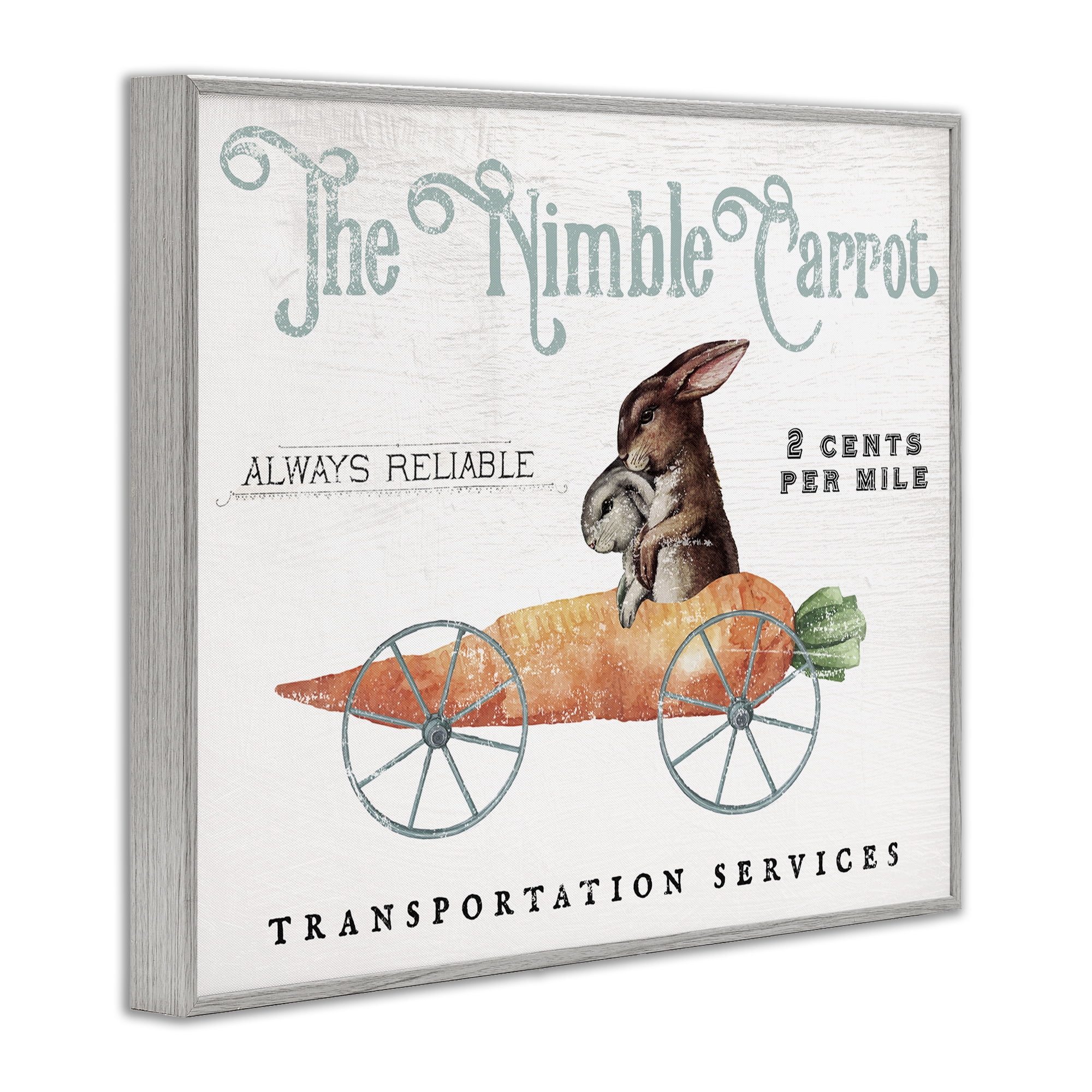 Vintage Easter Bunny The Nimble Carrot Transportation Advertisement, Easter Bunny Vintage Nimble Carrot Mobile Spring Rabbit Gray Framed Giclee Art, 14 x 11, By Daphne Polselli