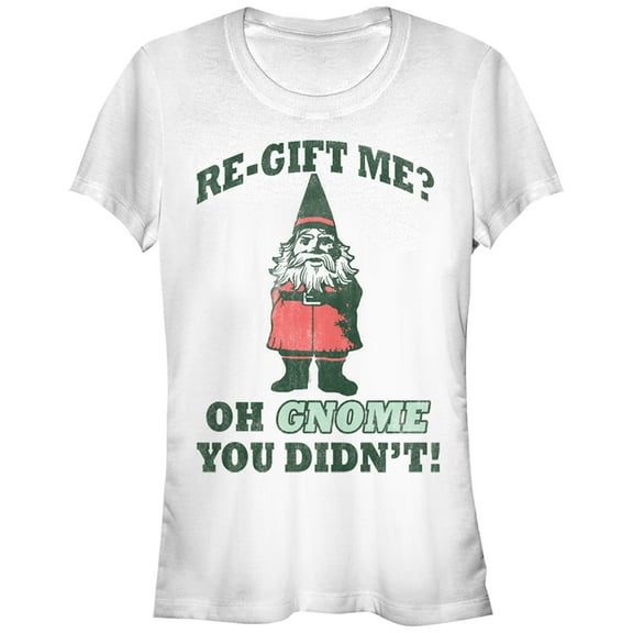 Junior's CHIN UP Christmas Re-Gift Gnome  Graphic Tee White Small