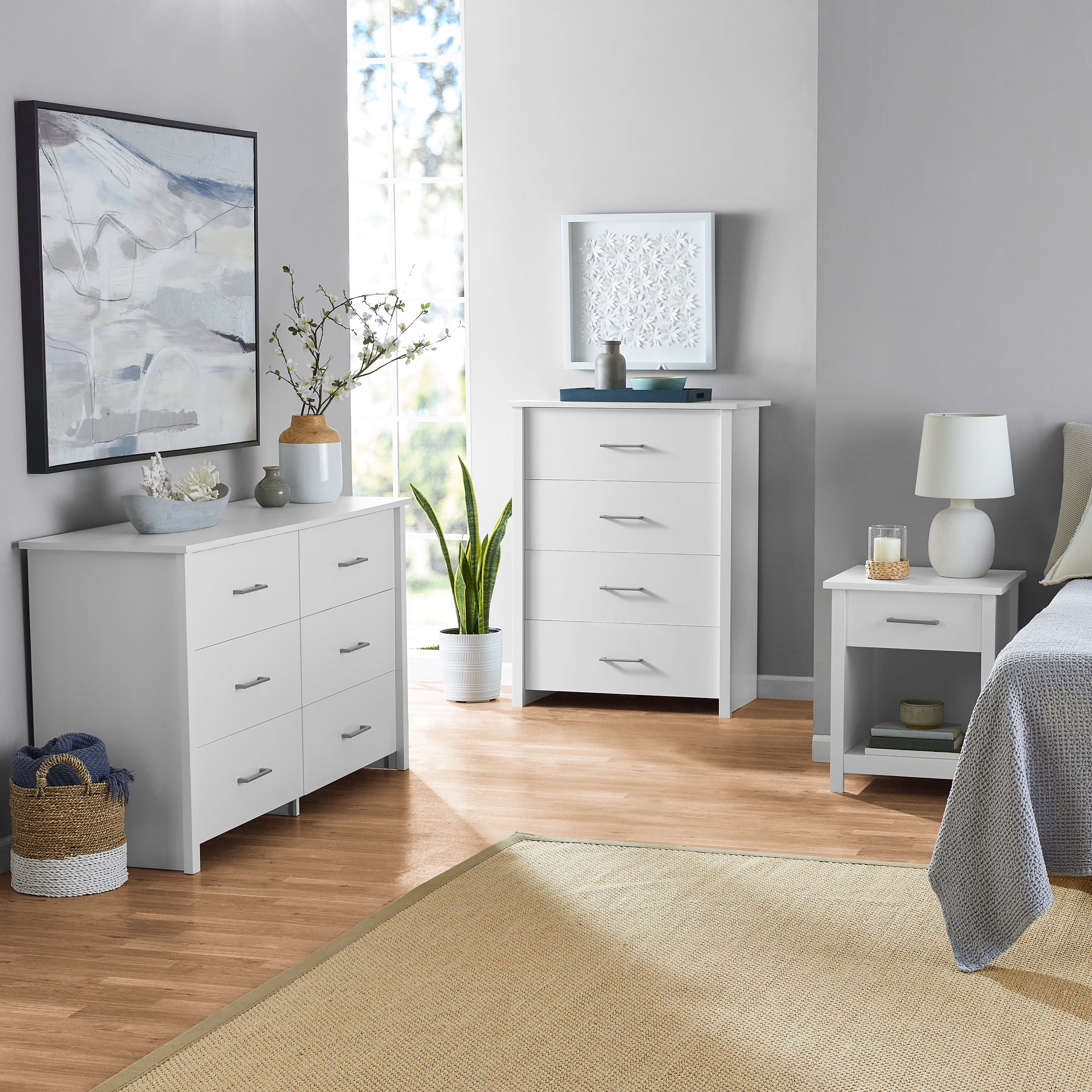 Mainstays Hillside 56.8" Wide 6-Drawer Dresser, Soft White Finish