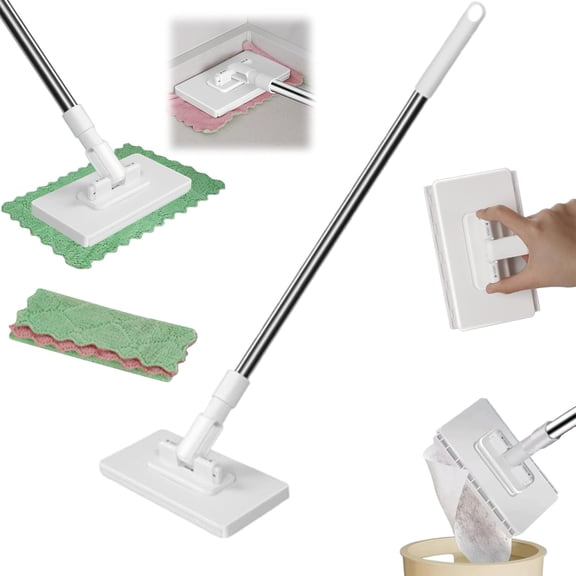 Convenient Cloth Changing Mini Mop, Automatic Cloth Changing Snap Grip Mini Mop, Dust with Handle, Multi Surface Floor Mopping, with Locking Head & Sweeping Cloths for Wall, Window(39.37in,1 Cloths)