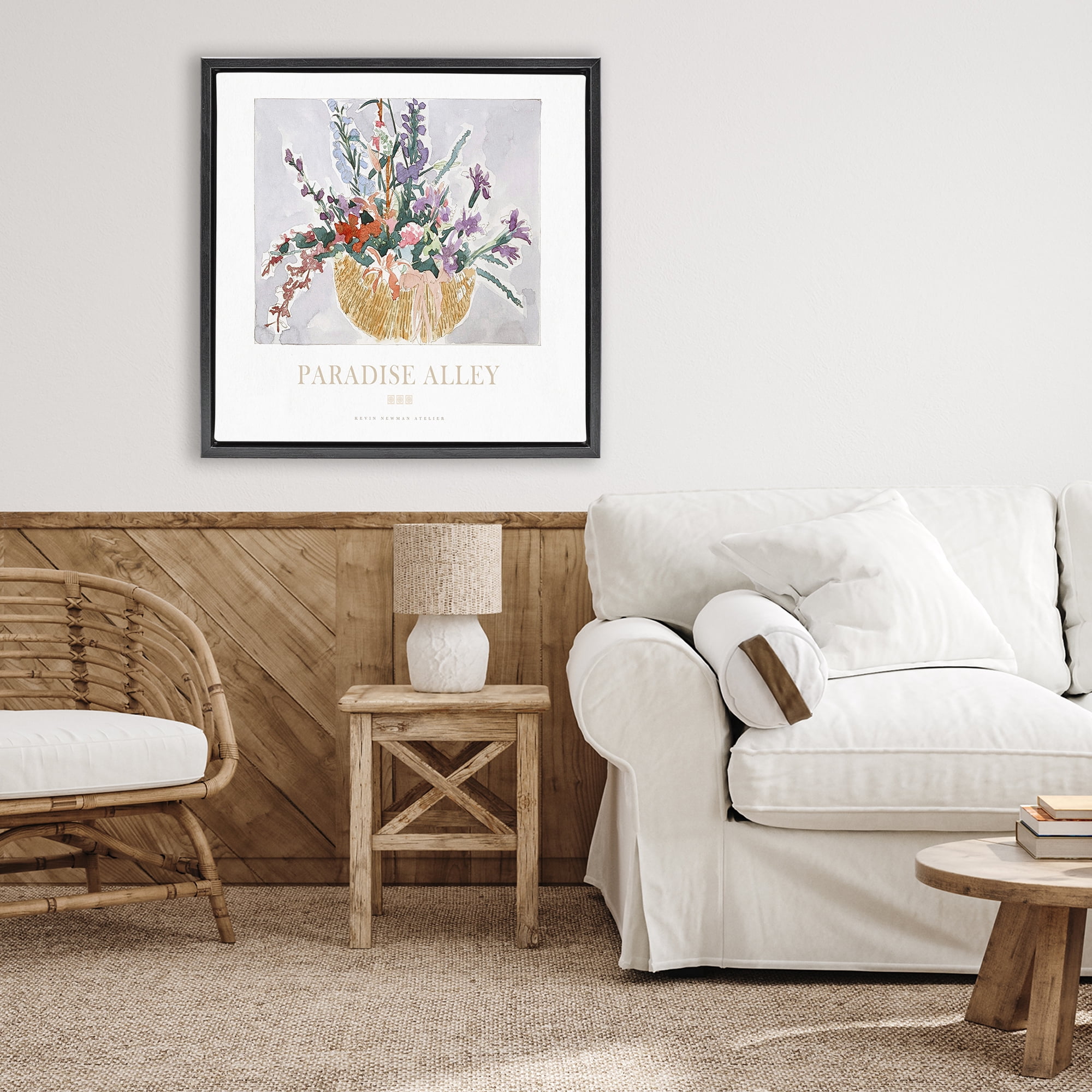 Stupell Industries Paradise Alley Basket of Flowers Black Framed Floater Canvas Wall Art, design by Jadei Graphics