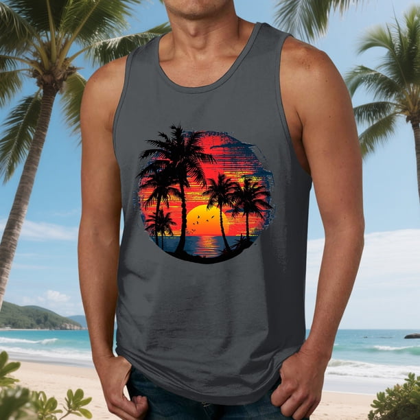 Camiseta sin mangas de cuello redondo para hombre, blusa informal de verano sin mangas con estampado de cuello redondo para hombre