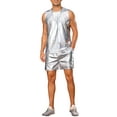thumbnail image 2 of INSPIRE CHIC Holographic Tank Top and Shorts Set for Men's Party Disco Metallic 2 Pieces Outfits XL Silver, 2 of 5