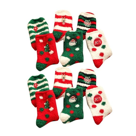 6 Pairs of 6 Colors Fuzzy Floor Warm Christmas Socks with Bowknot Fluffy Winter Sleeping Stockings for Women Home