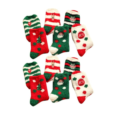 

6 Pairs of 6 Colors Soft Fuzzy Floor Warm Christmas Socks with Bowknot Fluffy Winter Sleeping Stockings for Women Home