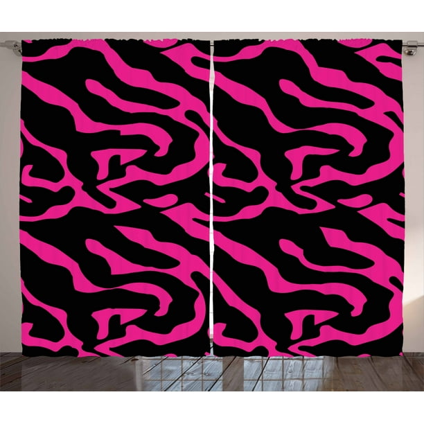 Pink Zebra Curtains 2 Panels Set Fashion Stripes Exotic Safari In Feminine Tones Vibrant Abstract Motif Window Drapes For Living Room Bedroom 108w X 108l Inches Magenta Black By Ambesonne 