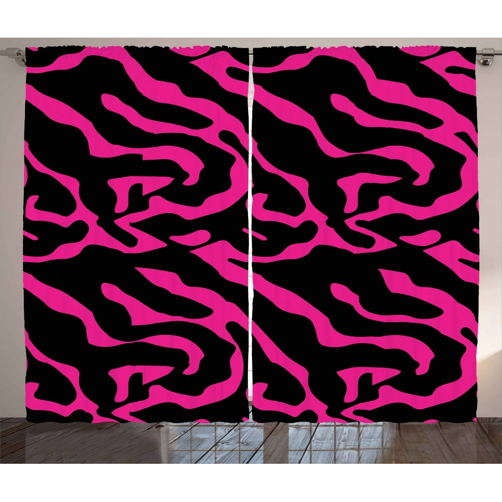 Pink Zebra Curtains 2 Panels Set, Fashion Zebra Stripes Exotic Safari