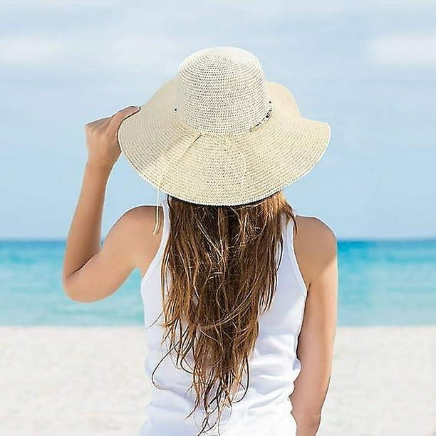 Women Straw Hat, Summer Sun Hat Foldable Anti-uv Beach Hat With Wide Brim  And Adjustable Chin Strap For Travel