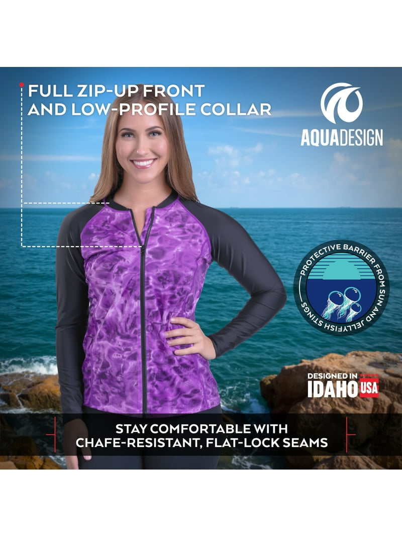 Aqua Design Womens Full Zip Long Sleeve Rash Guard: Front Zipper
