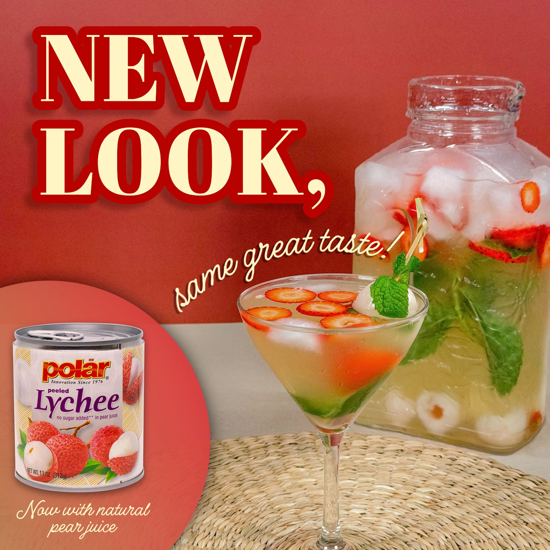 (4 pack) MW Polar Peeled Lychee No Sugar Added, 11 oz Can
