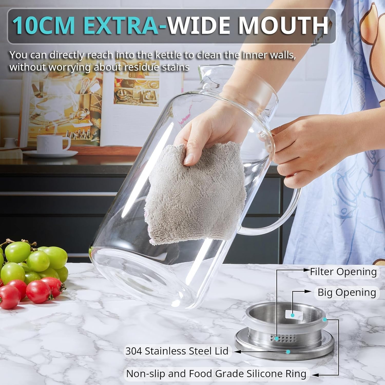 1 Gallon Glass Jug with Lid and Spout, Bivvclaz Glass Water Jug for Refrigerator, Hot and Cold Water Carafe, Ice Tea Jug, Coffee, Juice and Homemade Beverage Jug