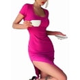 thumbnail image 3 of Women's Knit Ribbed Short Sleeve Bodycon Mini Dresses Crew Neck Slim Dress for Summer Rose Red M, 3 of 7