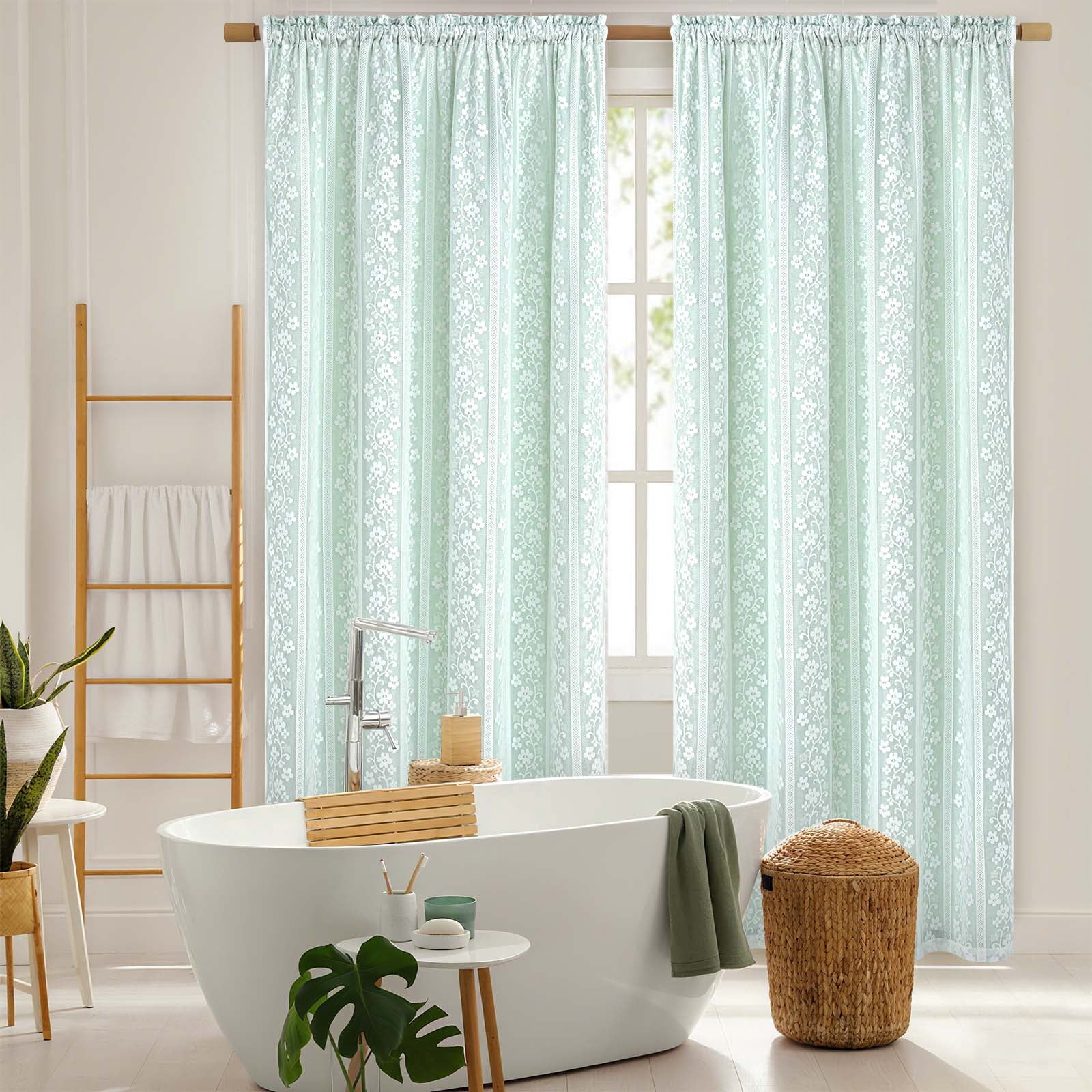 Alishomtll Teal Linen Curtains with Lace Sheer 84 Inches Long, Double Layer Light Filtering Window Drapes for Bedroom Living Room,W52 X L84,2 Panels