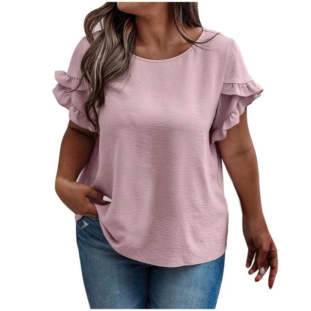 Liquidation d'Économies! Hauts Oversize pour Femmes en Liquidation, Hauts Blouse d'Été pour Femmes, T-shirt à Manches Courtes Décontracté Uni de Printemps pour Femmes Grande Taille, Haut/chemise à Manches Courtes à Col Rond