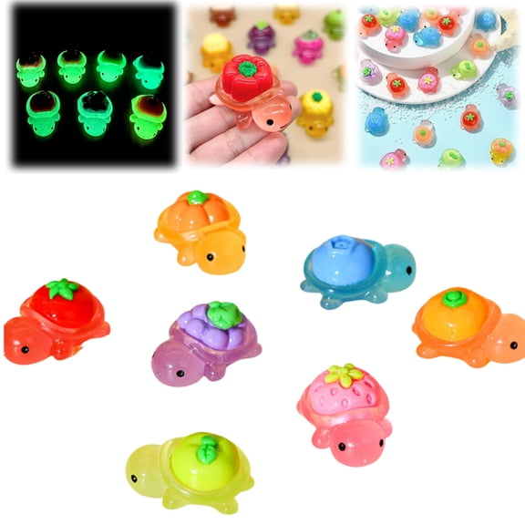50Pcs Mini Resin Luminous Turtle Figurines Fruit and Vegetable Series Dollhouse Accessories Pretending Prop Decorations for Garden Home