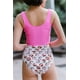 thumbnail image 1 of ABPHQTO Conjunto de tankini con estampado de moda sin mangas y cuello cuadrado rosa para mujer, 1 of 5