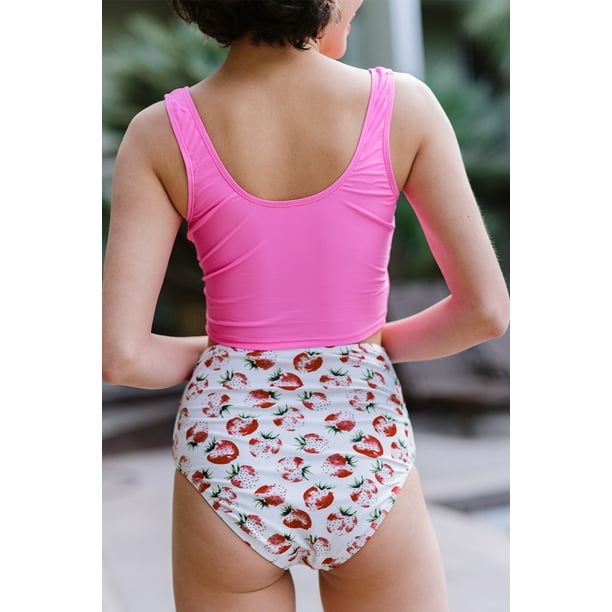 ABPHQTO Conjunto de tankini con estampado de moda sin mangas y cuello cuadrado rosa para mujer