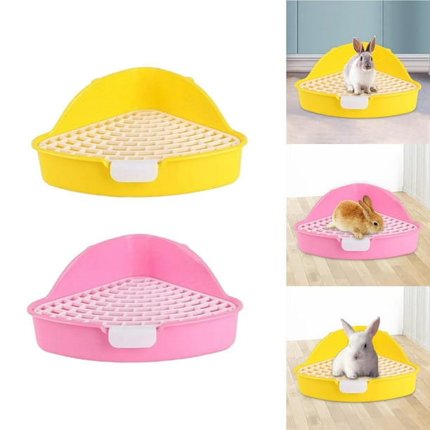 bandeja de arena para conejos,Caja de arena de triangular para esquina de jaula Orinal,Aseo Pet Pan caja de arena para conejos con rejilla,bandeja higiénica y amarillo Fernando bandeja de arena para conejos