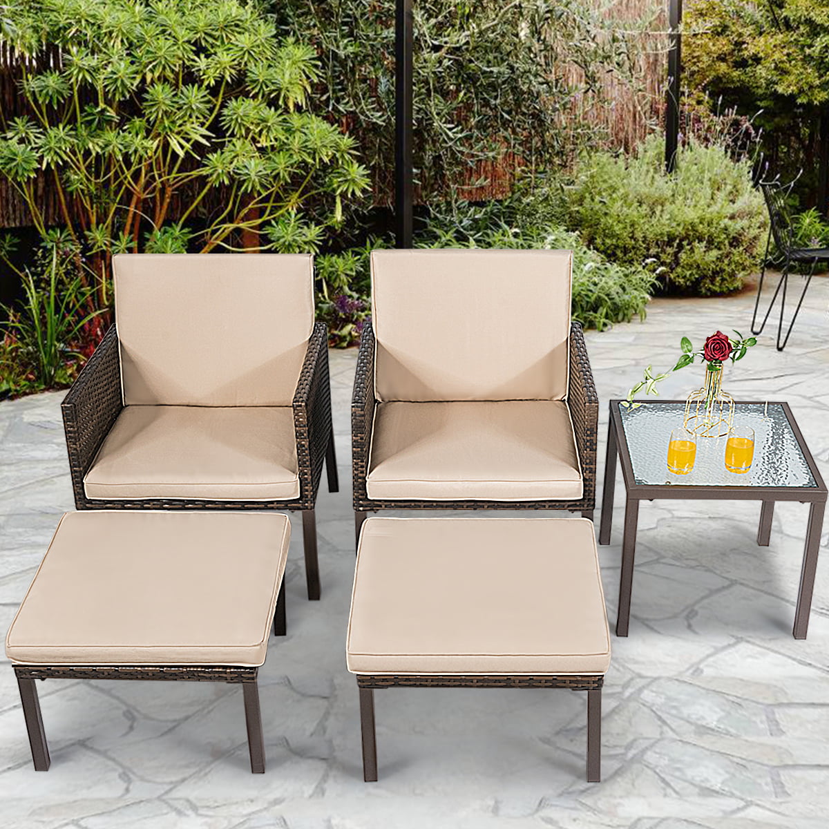 5 pieces outdoor patio furniture set rattan chairs and table - walmart