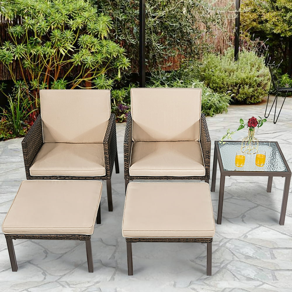 5 Pieces Outdoor Patio Furniture Set Rattan Chairs and Table - Walmart