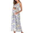 thumbnail image 4 of Fesfesfes Maternity Dress for Women Summer Floral Print Sling Boho Dress Casual V Neck Sleeveless Camis Dress for Pregnant Women, 4 of 7