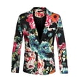 thumbnail image 1 of Chaqueta de Traje de Hombre uxcell Slim Fit estampado Floral un Botón chaqueta de Baile Deportiva Azul negro 38, 1 of 7