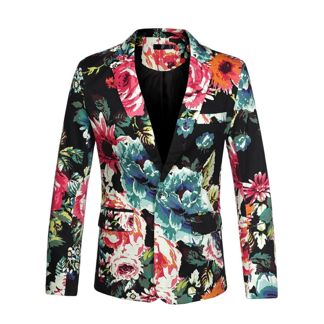 Chaqueta de Traje de Hombre uxcell Slim Fit estampado Floral un Botón chaqueta de Baile Deportiva Azul negro 38