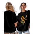 thumbnail image 7 of Women's T-Shirt Sunflower Retro Yellow Flower Butterfly Farm Short Sleeve Casual Tee Classic Crew Neck T Shirt for Women Black, 3XL, 7 of 7