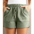 thumbnail image 3 of Women Shorts High Waist Elastic Pants Drawstring Pure Color Shorts Summer Casual Pants Green S, 3 of 6