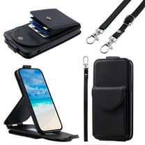 Feishell Crossbody Wallet Case for Samsung Galaxy A16 5G,Durable PU Leather Vertical Flip Kickstand Magnetic Button Credit Card Slots Handbag Phone Case with Wrist & Shoulder Strap,Black