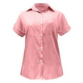 thumbnail image 5 of Baqcunre Shirts For Women Summer New Ladies Loose Blouses Cotton And Lapel Rolled Short Sleeve Button Shirt Tee Shirt Tops For Women 2023 Sweatshirt For Women Red L, 5 of 5