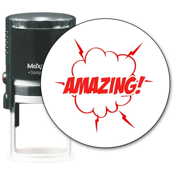 MaxMark Round Teacher Self Inking Stamp - AMAZING! - Jumbo Series, Style TS306 with Red Ink