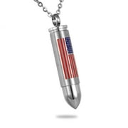 American Flag Bullet Silver Cremation Jewelry Keepsake Memorial Urn Ash Holder Stainless Steel Necklace 2'' for Friend/Family/Pet Famale