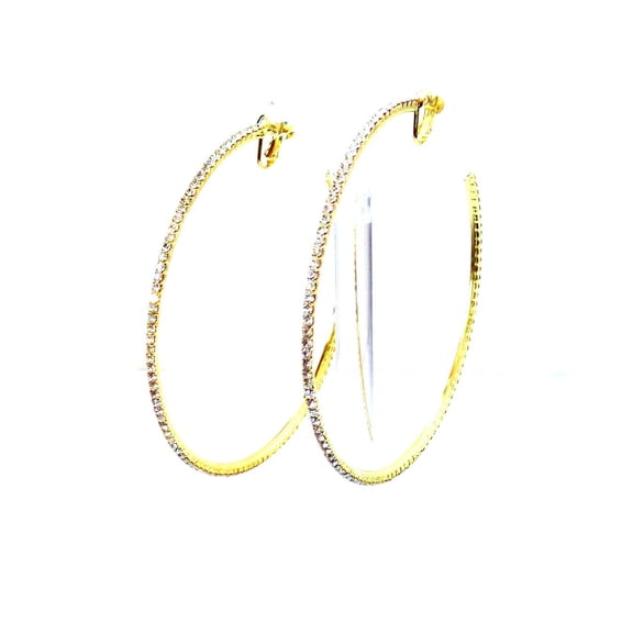 Clip-on Earrings Gold Tone Hoops Crystal Hoop Earrings 2.25 inch Non Pierced