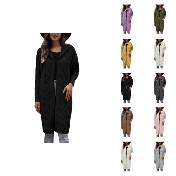 Long Cardigan Sweaters for Women Long Sleeve Casual Open Front Cable Knit Hooded Coatigan Sweater Coats Fall Winter Clothes