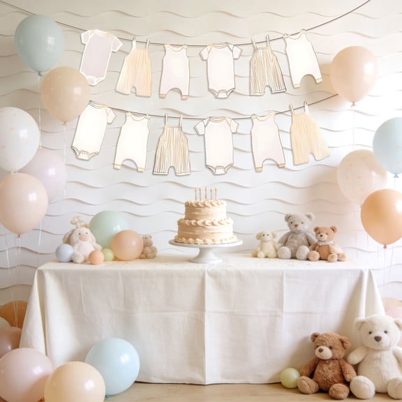 Baby Shower Tiny Apparel Banner - Cream Neutral Theme Party Decor Set
