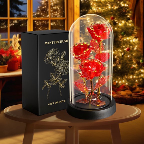 KOPEXY Christmas Rose Gifts for Women, Colorful Light-Up Artificial Flowers with LED in Glass Dome, Romantic Glass Rose Gifts for Women Mom Wife, Idea for Birthday, Christmas, Thanksgiving & Wedding