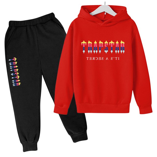 Trapstar Ensembles de Chandails à Capuchon pour Enfants, Chandails Graphiques à Manches Longues pour Garçons et Filles, Coupe Ample, Chandails Trapstar Style Rue à Enfiler + Pantalons de Survêtement, Ensemble pour Enfants de 2 Pcs, Ensembles de Chandails Classiques (Rouge, 100)