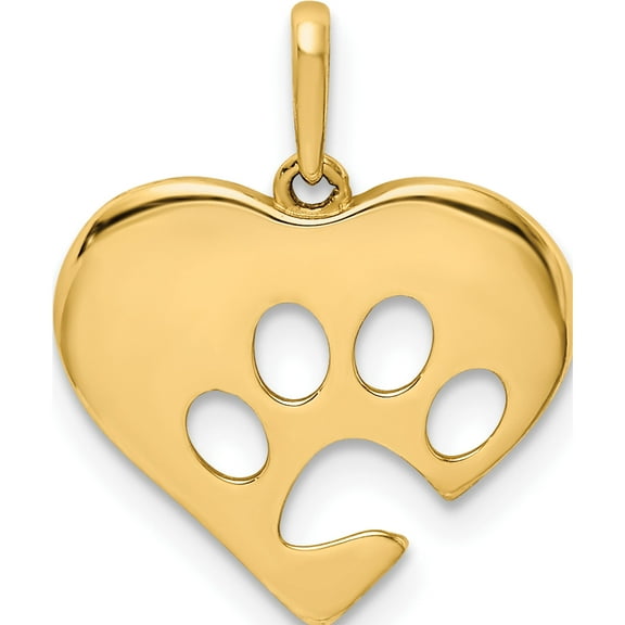 10K Yellow Gold Polished Heart W/Paw Print Pendant (Width 24) (Length 39) - Jbsp