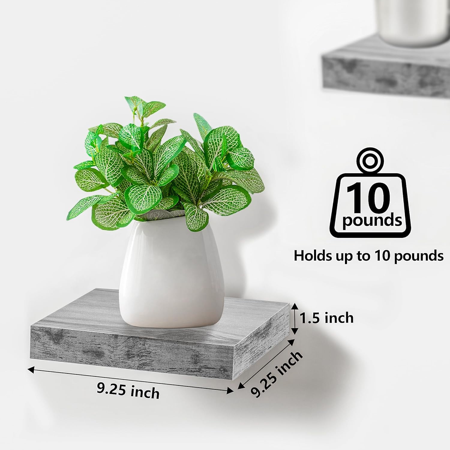 Sorbus 9.25"x9.25" Grey Floating Shelves for Wall Decor (Set of 3)