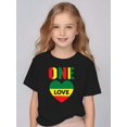thumbnail image 1 of Camiseta informal de manga corta con estampado ONE LOVE para niña, de poliéster, con cuello redondo y elasticidad media, para primavera/verano., 1 of 6