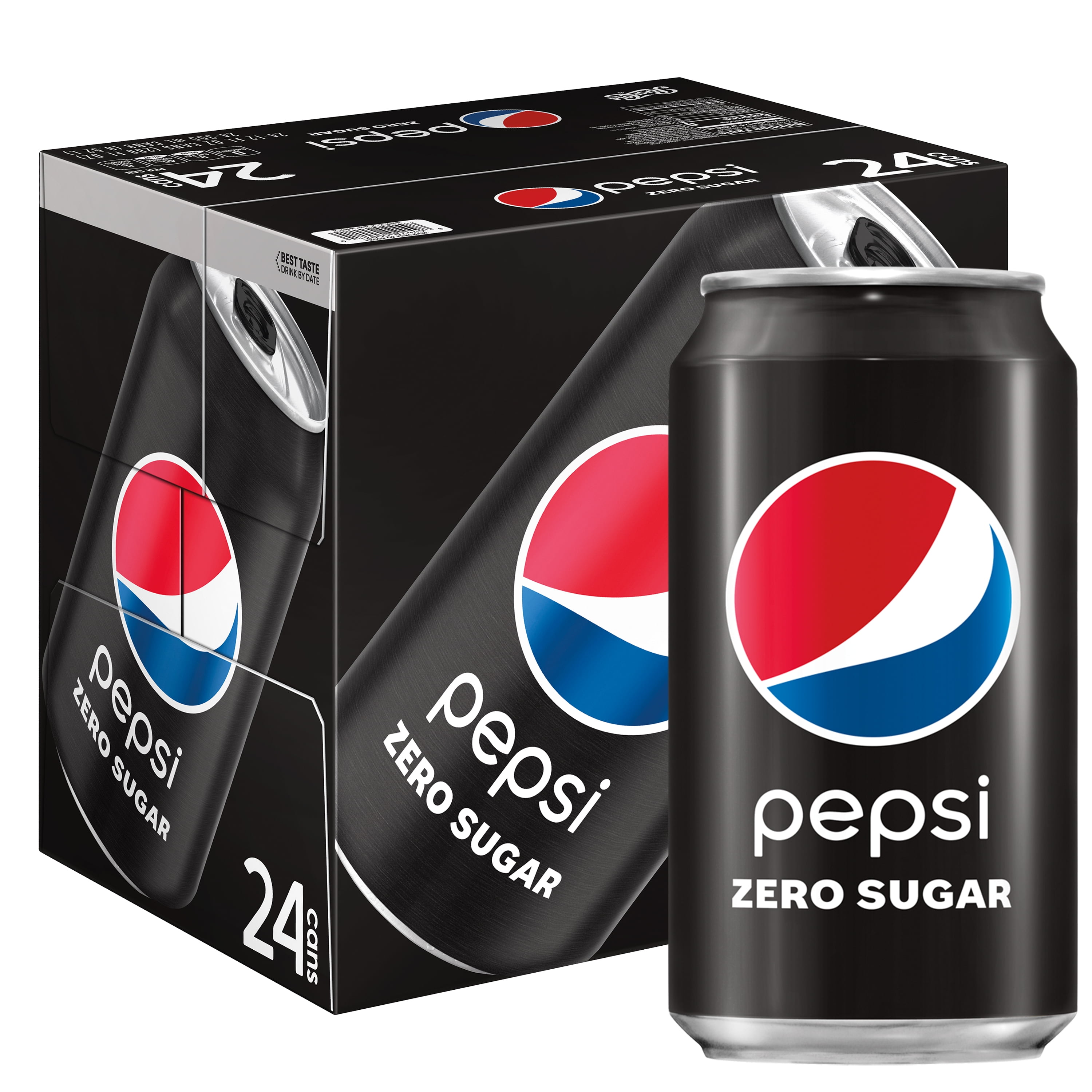 Pepsi Cola Zero Sugar Soda Pop, 12 oz, 24 Pack Cans