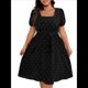 thumbnail image 3 of Vestido Elegante de Talla Grande con Lunares Retro, Cuello Cuadrado y Lazo en la Cintura para Mujer Negro XXXL, 3 of 9