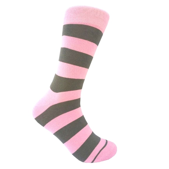 Pink with Chocolate Gray Color Mid-calf Stripes(Zebra Stripes) Dress Casual Socks for Men
