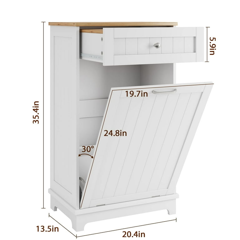 Leeten Kitchen Trash Bin Cabinet, Wooden Trash Cans Double Tilt