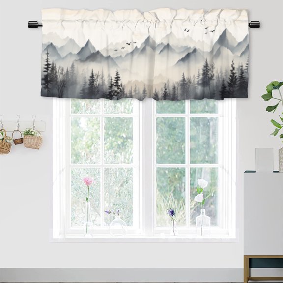 Gray Forest Printed Window Curtains Valances for Kitchen Rustic Nature Black White Pine Trees Rod Pocket Valances for Bedroom Living Room Dining Room 54 by 18 in, 1 Panel