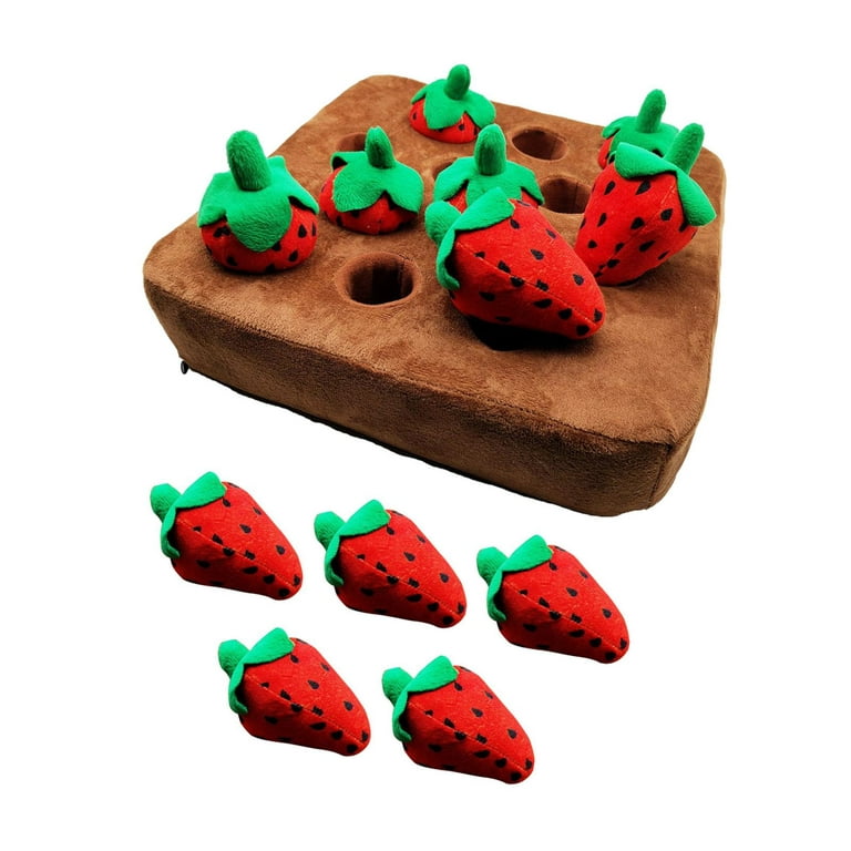 Pet Interactive Puppy Puzzle Toy Strawberry Plush Dog Toy, Slow Feed Game,  Encourages Foraging Skills for Cats Dogs Training Pet Toys 