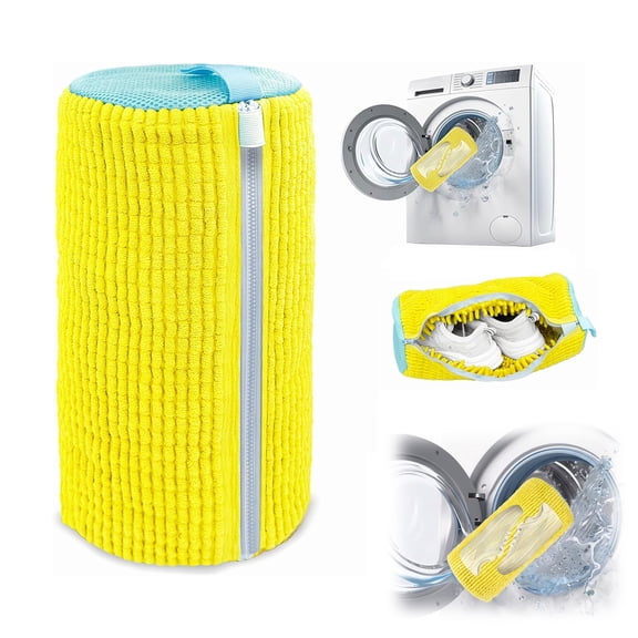 Shoe Washing Machine Bag, Laundry Shoe Bag for Washer Dryer, Reusable Sneaker Cleaning Bag with Self-Locking Zipper(Yellow)